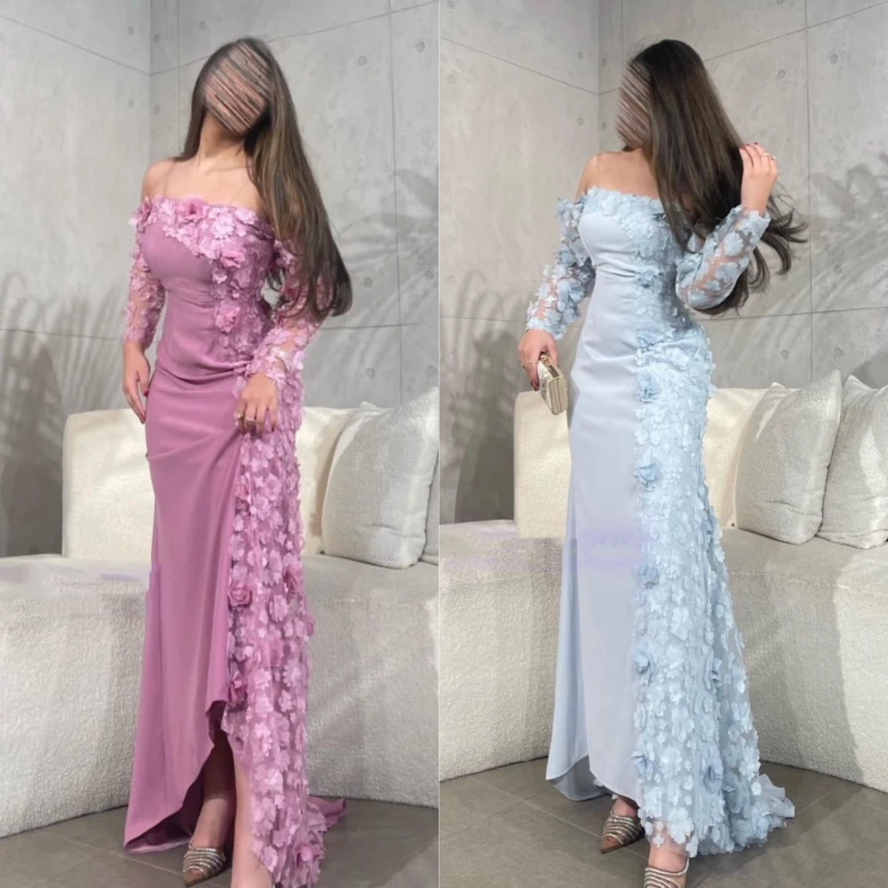 

Yipeisha Formal Modern Style Evening Off The Shoulder A-line Flowers Appliques Satin Bespoke Occasion Dresses