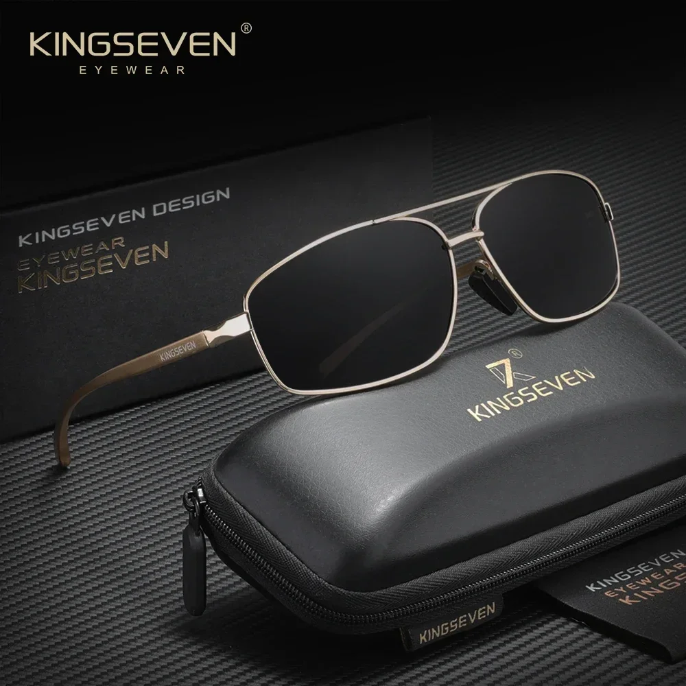 KINGSEVEN Vintage Klassische Sonnenbrille Rechteckiger Metallrahmen Unisex Polarisierte Brille Freizeit Sport Fahren UV400 Schutzbrille