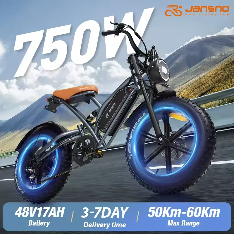 

Электровелосипед JANSNO X50 с двигателем 750 Вт, аккумулятором 48 В 14 Ач, толстыми шинами 20*4.0 дюймов, гидравлическими тормозами, для гор и снега