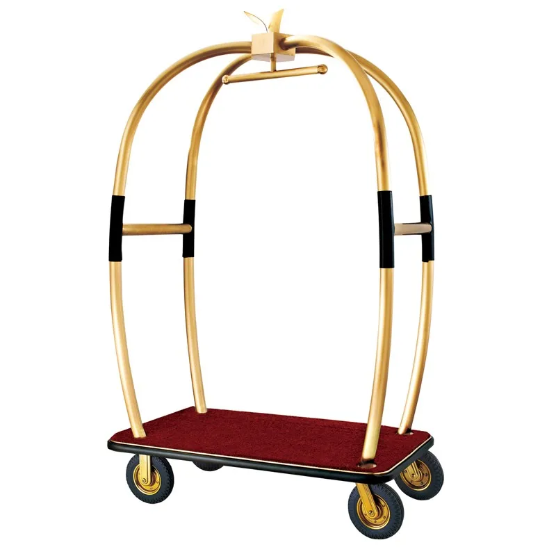 Factory Direct Hotel Luggage Cart, Stainless Steel Rolling Baggage Trolley, Heavy Duty Transport Cart for Hotel Resort Lobby
