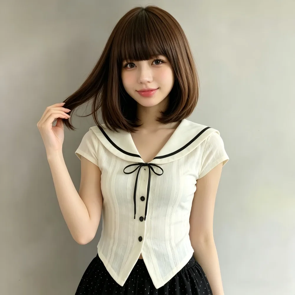 Wigs for Woman Bobo Cute Short Straight Synthetic Hair Cover Brown Hair Cover Wig Asian with Bangs Daily Use