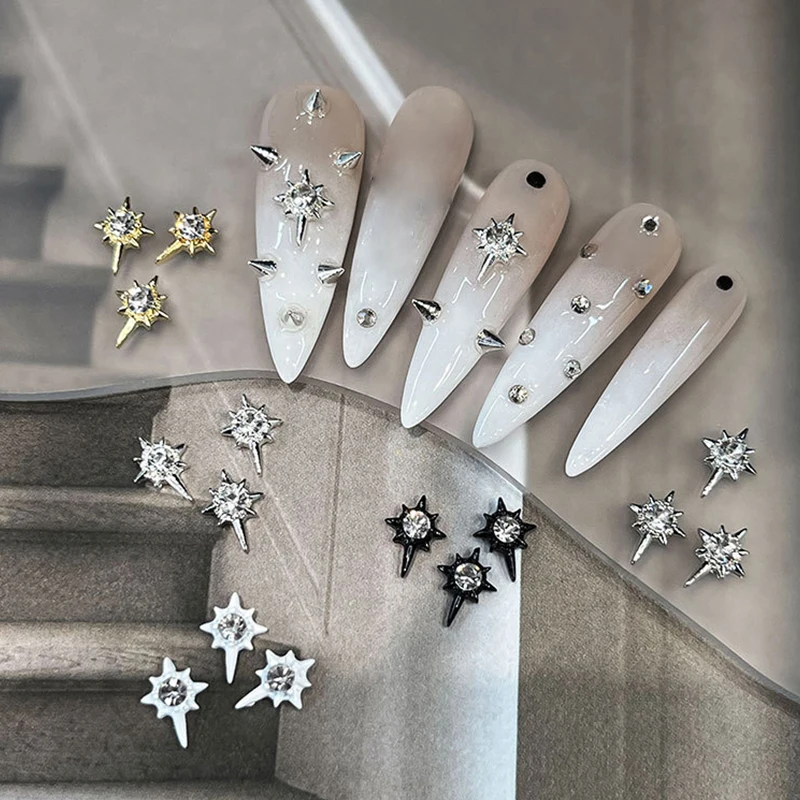 5Pcs Cross Star Nail Art Charms Punk Style 3D Alloy Glitter Diamond Luxury Crystal DIY Manicure Accessories