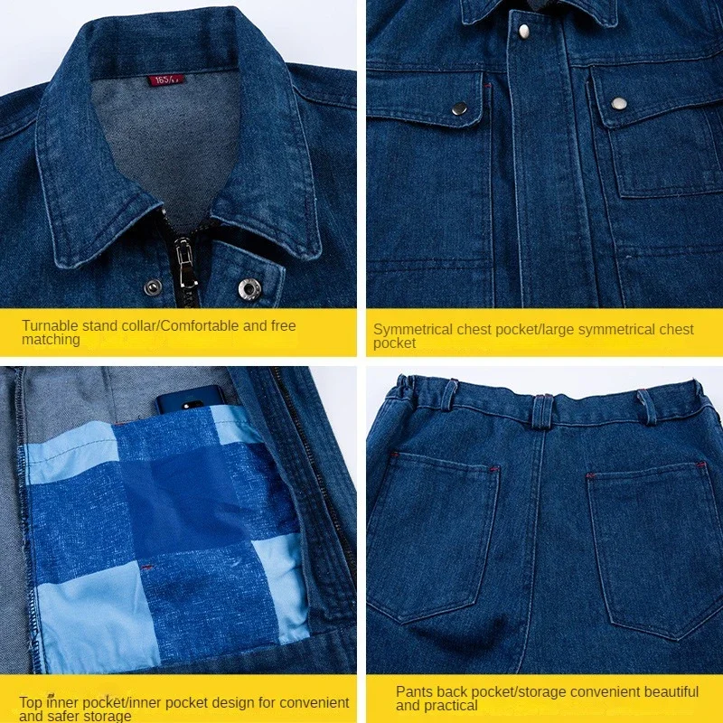 Denim Overalls Set Customized Spring and Autumn Labor Insurance Clothes Wear-resistant and Dirt-resistant Electric Welding,