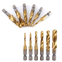 6pcs Metric Thread M3-M10 Titanium Coated HSS Drill and Tap Bits 1/4\