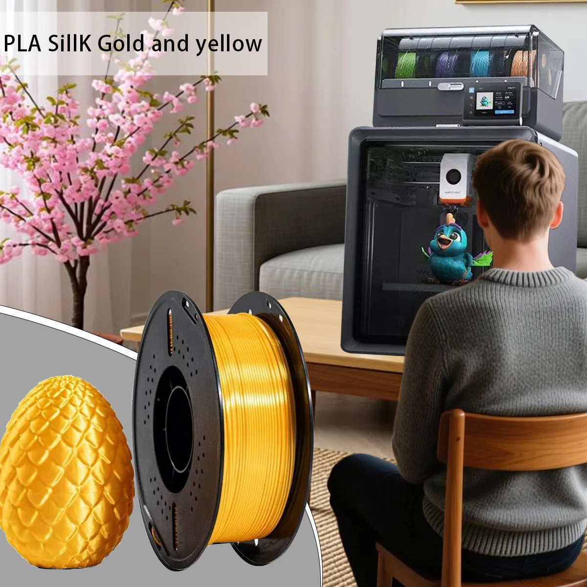 

PLA SillK Gold and yellow 3D printing consumables, ABS material, cost-effective, roller design, continuous printing