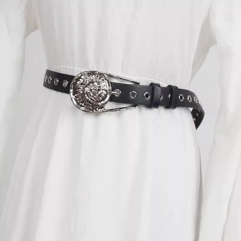 

Women's Vintage Silver Buckle PU Leather Punk Corset Female Cummerbund Coat Waistband Dress Decration Wide Belt J1340