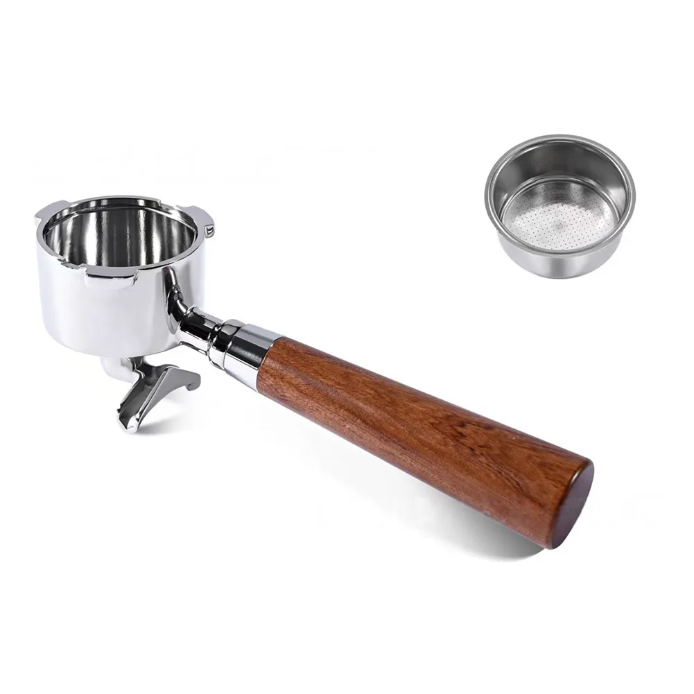 1pcs 51mm Double Spout Portafilter Stainless Steel Wood Handle Ergonomic For Home Espresso Maker Brewing Tool Kitchen Gadgets