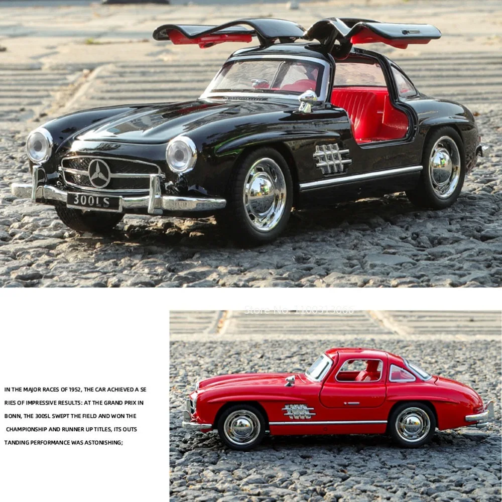 Coches de juguete de aleación a escala 1:32, 500K, 300SL, modelos fundidos con luz extraíble, música, coche Vintage en miniatura, regalos para el Día de los niños