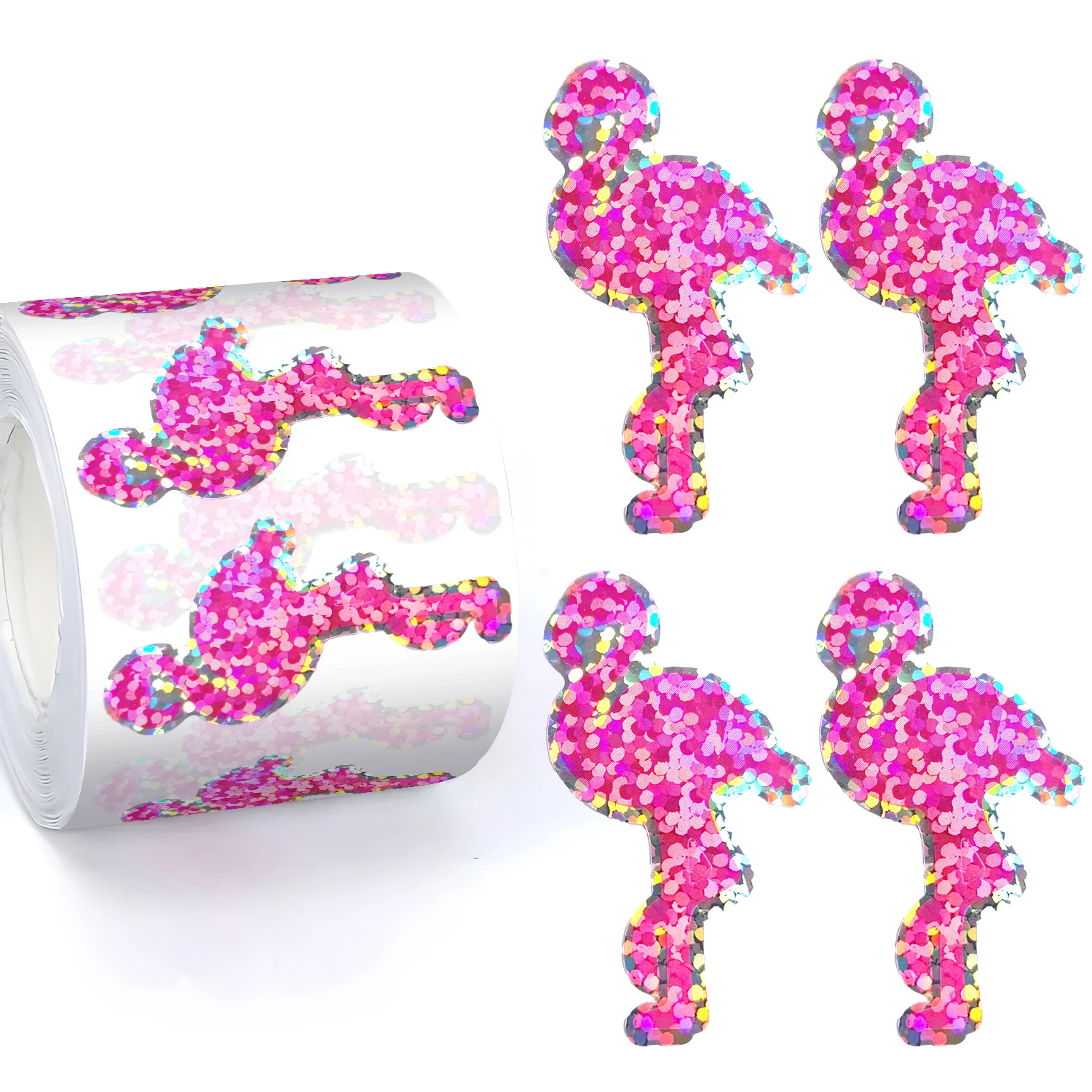 

100-500pcs Holographic Pink Flamingos Stickers Party Gift Wrapping Label Children Scrapbook Cute Stationery Stickers