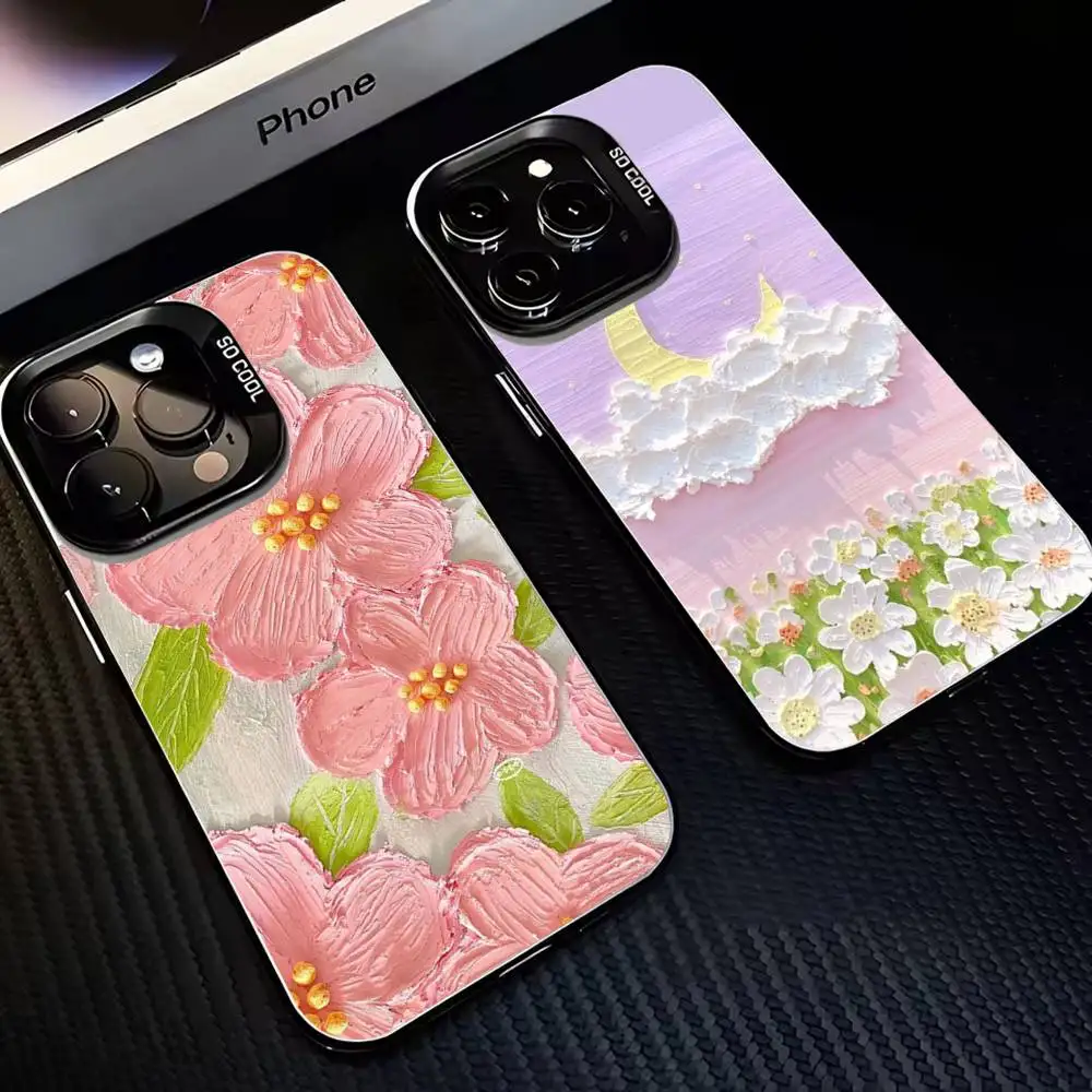 

Soft color three dimensional flower Phone Case For iPhone17,16,15,14,13,12,11 Plus,Pro Max Black Matte Shockproof Cover