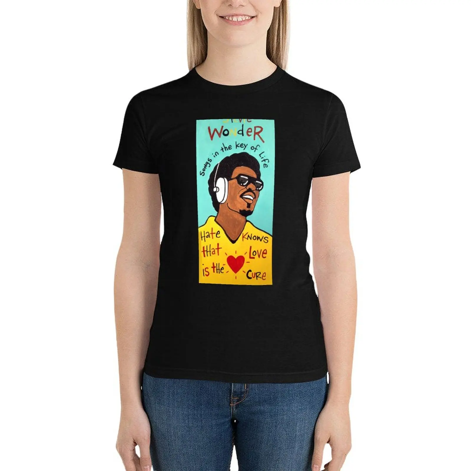 

Stevie Wonder Pop FolkArt T-Shirt cute tops hippie clothes vintage clothes summer blouses woman 2024