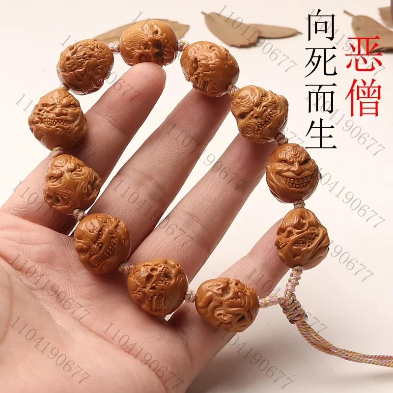 Pulsera de cuentas de Buda con núcleo de oliva de hierro, muerte y nacimiento, monje malvado, un pensamiento
