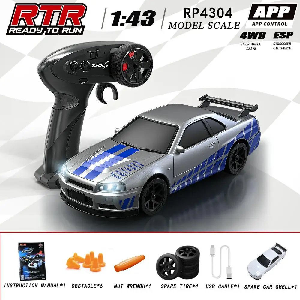 1/43 HB-RP43 RC Drift Car with DIY White Body shell & Extra Tires