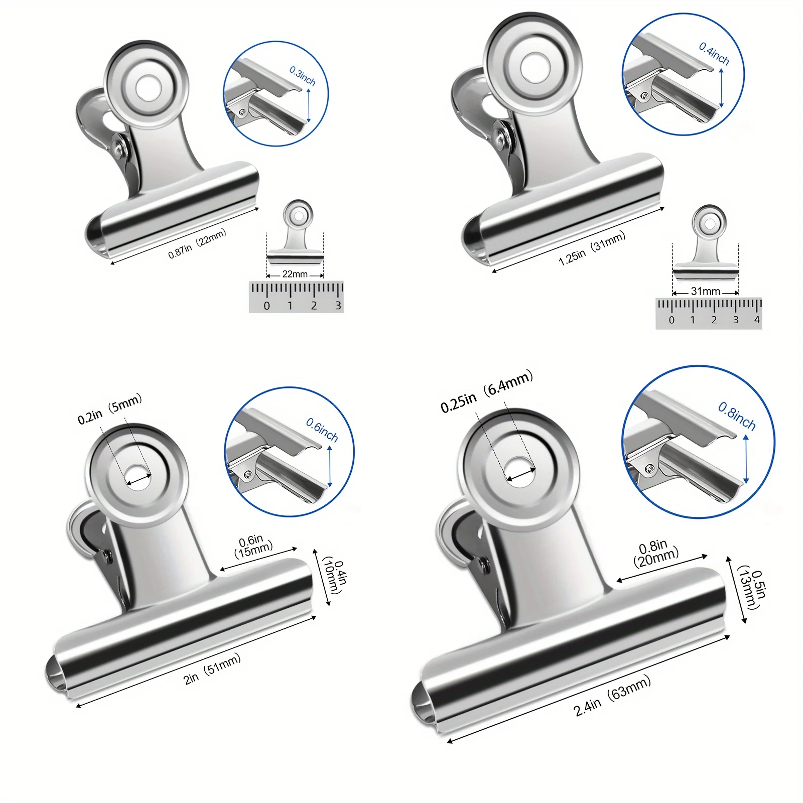 6PCS Silber Metall Scharnier Clips Bull Binder Büroklammern Klemme für Büro Bilder Fotos, Küche Lebensmittel Taschen