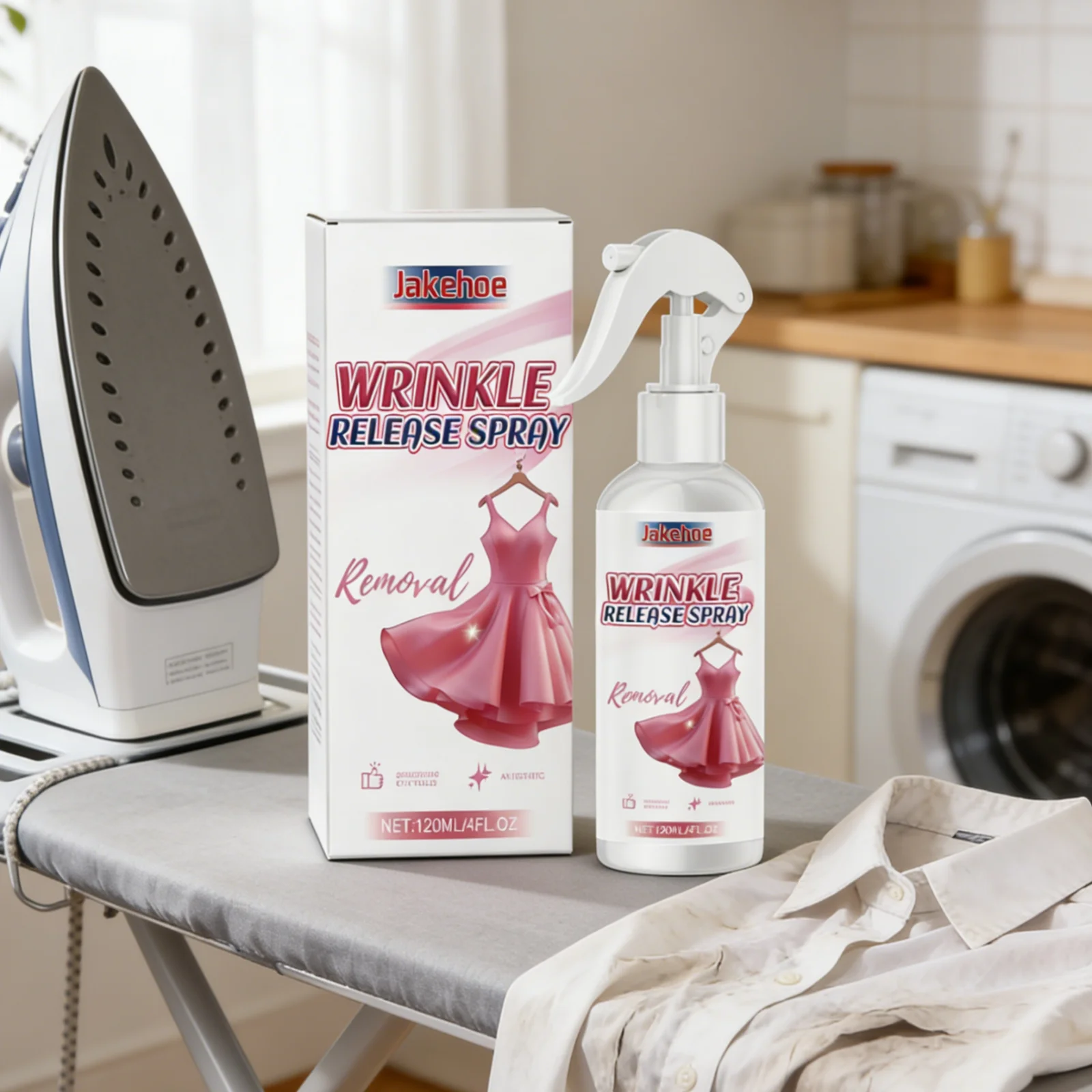 

Jakehoe Wrinkle Release Spray Anti Static Long Lasting Smoothing Softening Gentle Ingredients Convenient Fabric Care Spray 120ml