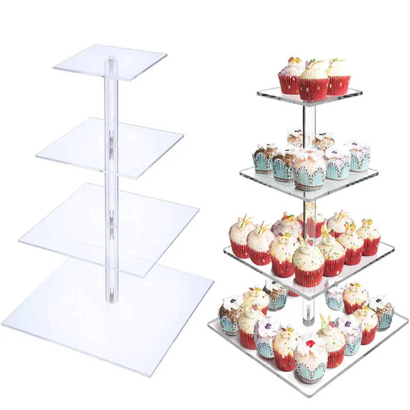 

3/4/5/6 Tier Acrylic Cake Stand Square and Round CupCake Display Shelf Wedding Birthday Party Decoration Pastry Stands