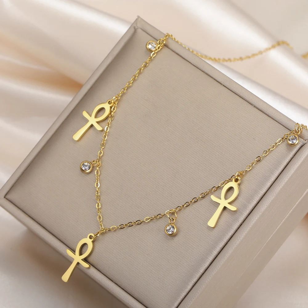 Dawapara Vintage altägyptisches Leben Ankh Kreuz Halskette Amulett des Schutzes religiöser Edelstahlschmuck – Detail 14