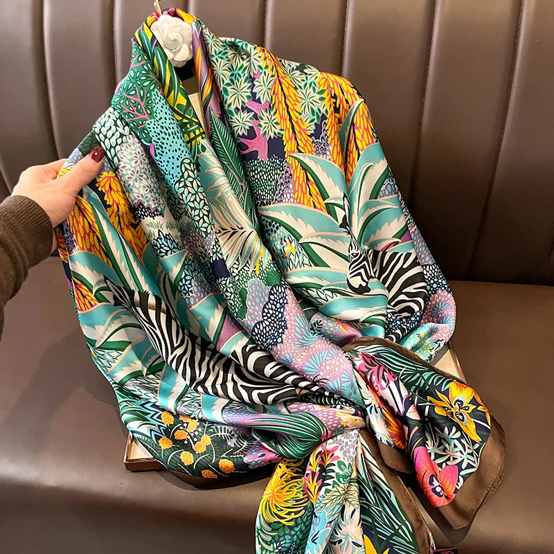 Spring Scarf Women\'s Luxury Design Scarf Silk Smooth Scarf Soft Muslim Headband Shawl Beach 85x180cm