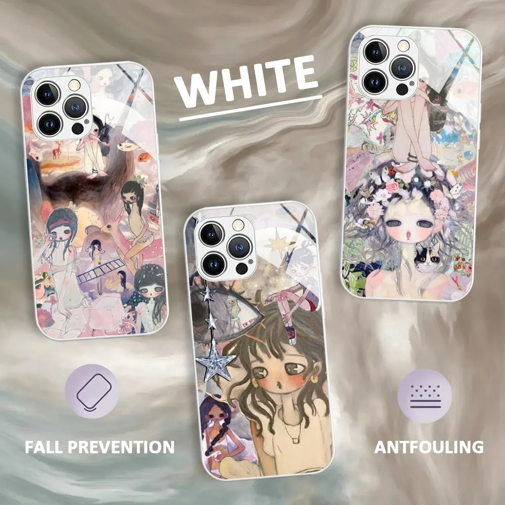 Art Aya Takano Cute Girl Phone Case For iphone Mini Pro 14 11 Max 13 12 XR Plus XS Electroplated Glass Shell