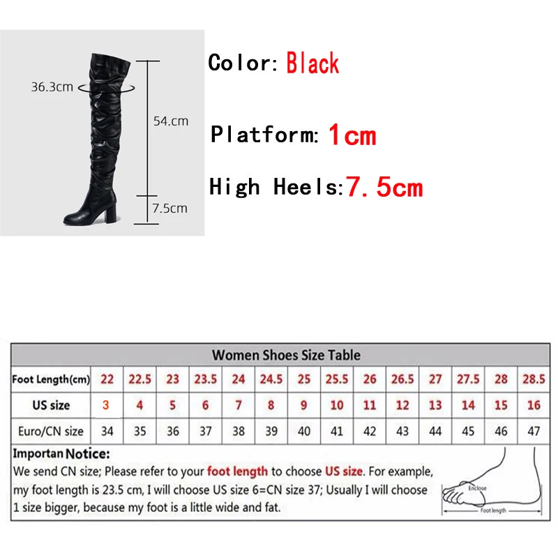 Liyke High Quality Soft Cozy Pleated Leather Women Over The Knee Boots Fashion Zip Round Toe Chunky Square Heels Motorcycle Shoe