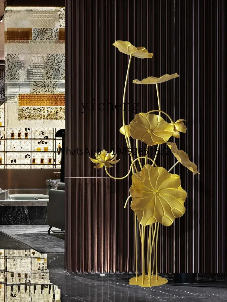 TQH شجرة اللوتس الذهبية من الأرض إلى السقف زخرفة النحت نافذة الفندق المشهد الجاف الديكور المناظر الطبيعية الإبداعية لوتس