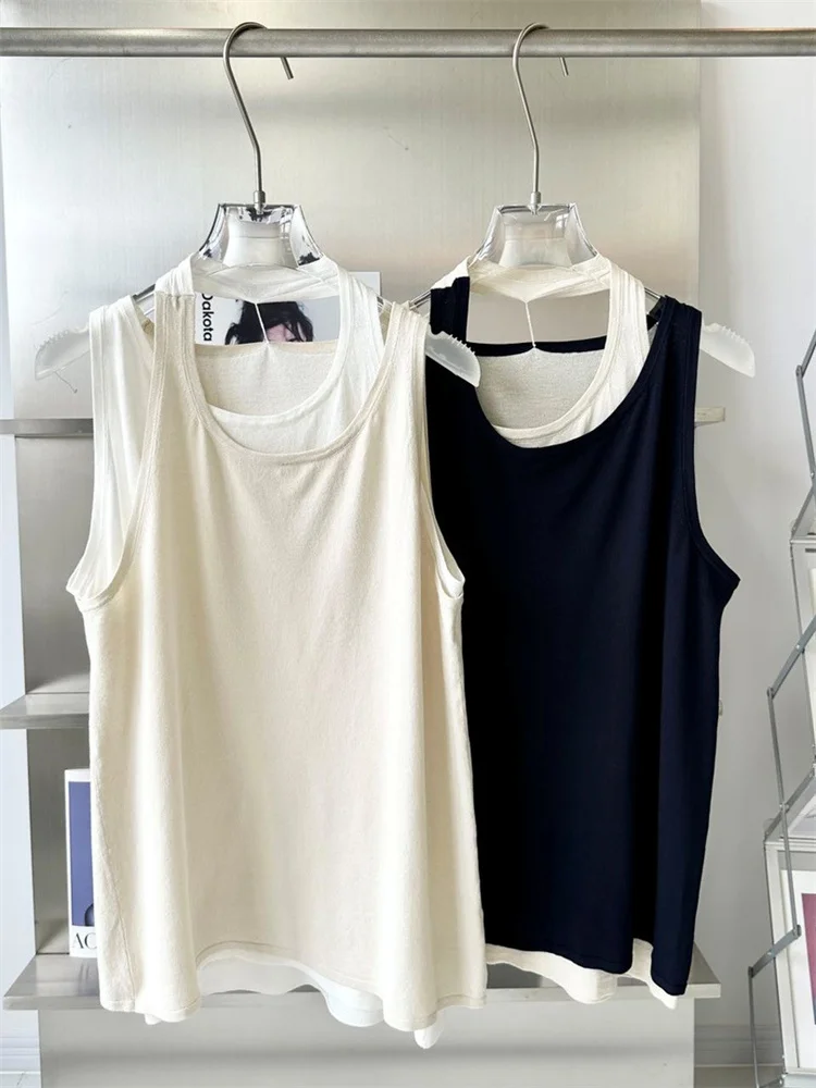 

Women's Round Neck Tank Tops Layered Sleeveless Solid Color Knitted Long Vest Loose Top for Ladies Summer 2024 New