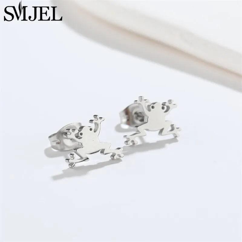 Retro Cartoon Frog Earrings for Women Girls Party Gift Gothic Animal Pirecing Stud Earring Female Stainless Steel Jewelry