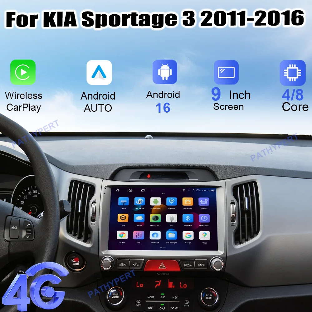 Android 16 Wireless Carplay Screen For KIA Sportage 3 2011-2016 Car Multimedia Player AutoRadio GPS Navigation BT 5.0 FM 4G DSP