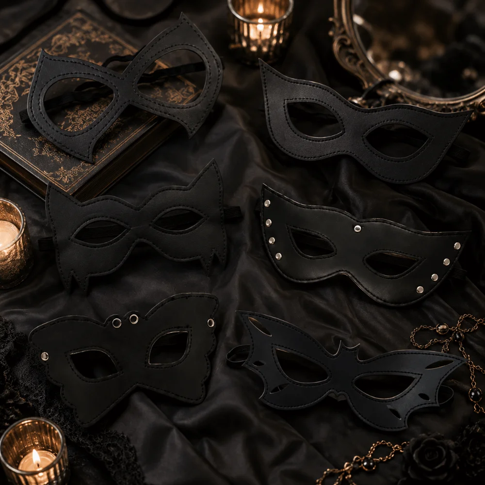 Unisex Masquerade PU Leather Mask Handsome Punk Cat Eye Mask Adjustable Gothic Style Half Face Mask Masquerade Ball