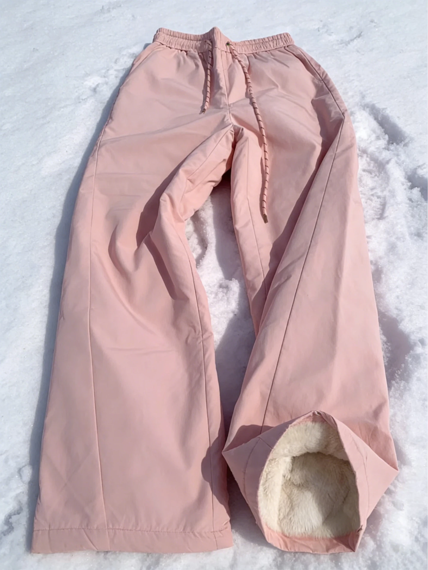 

YouLin Brand down Pants ex Winter Outdoor Wear Pink Lamb Velvet Ski Pants Warm Straight Leg Trousers with Multiple kets