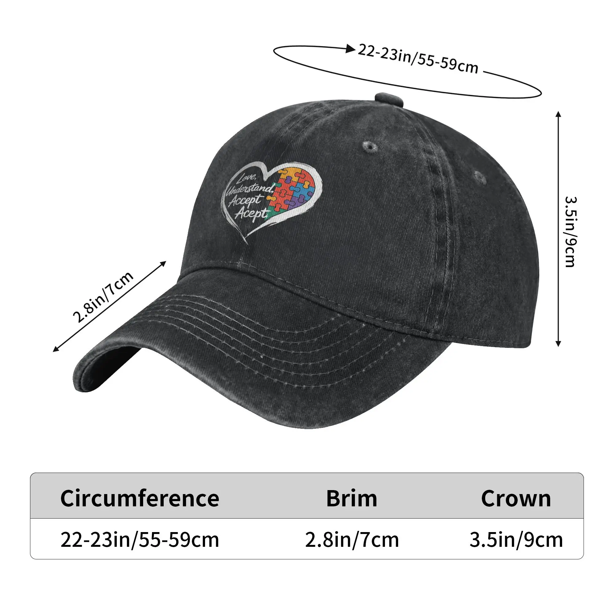 Unisex Autism Awareness Respect Love Support  Print Hat Vintage Distressed Denim Washed  Baseball Cap Adjustable