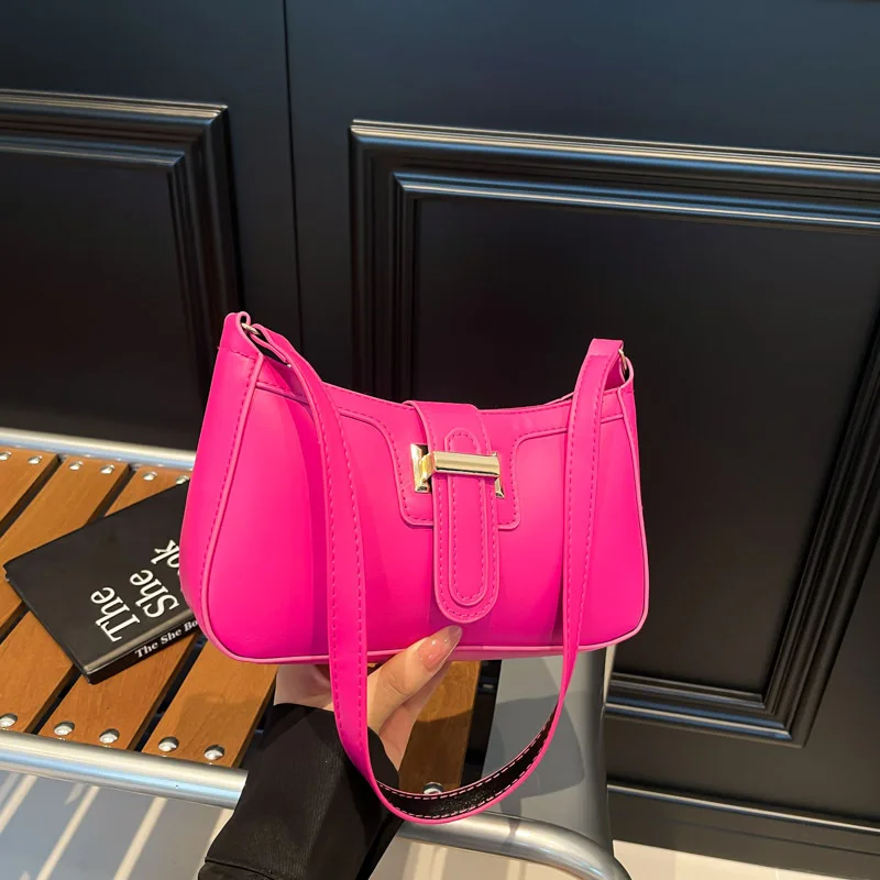 

2026 New Women's Handbag Fashion High Quality PU Single Shoulder Shopping Bag Solid Color Versatile Girl Phone Storage Bag