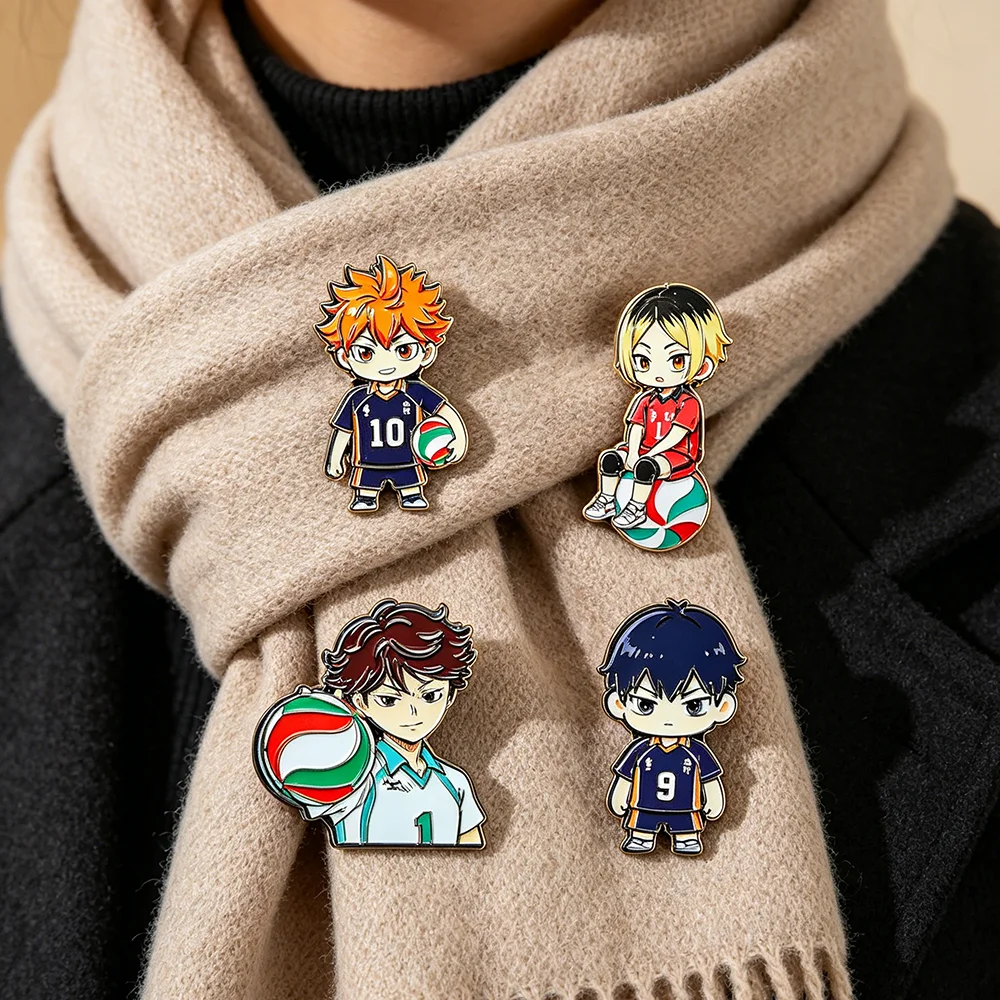 4pcs Cartoon Volleyball Athlete Enamel Pin Set Decorative Pins for Backpack Jacket Clothing, Collectible Gift for Anime Fans