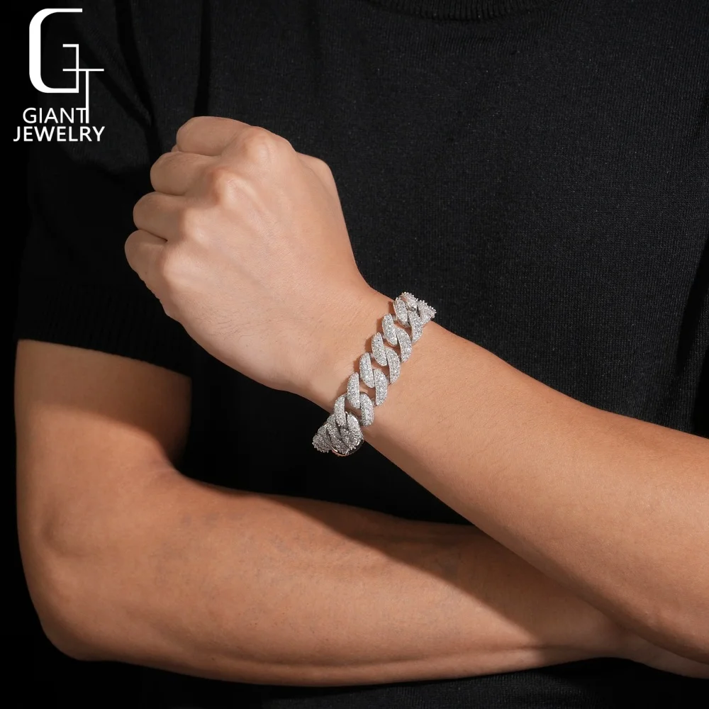 High Jewelry Quality Hip Hop Rapper Iced Out 18mm 925 Silver Moissanite Men Diamond Cuban Link Bracelet Men..