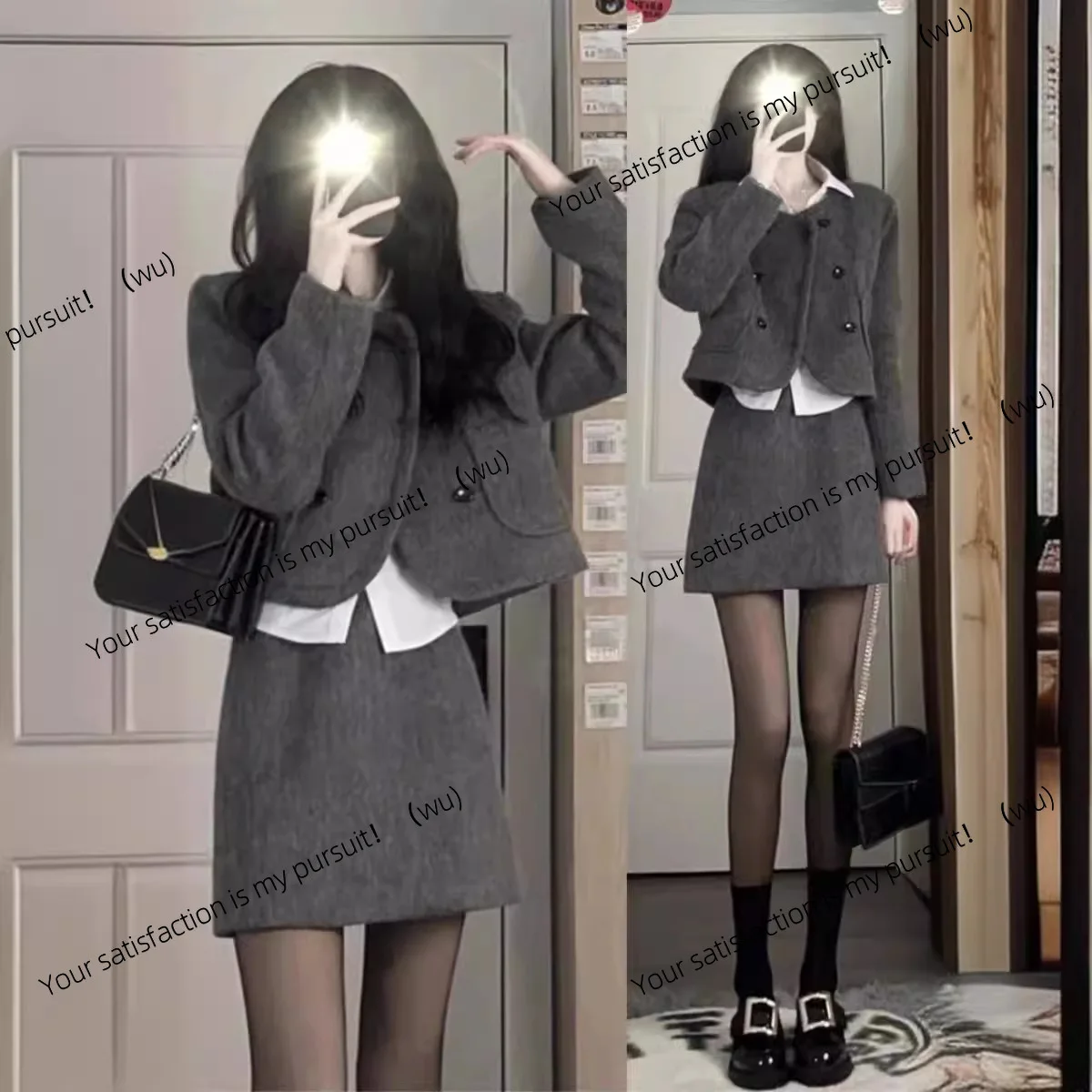 

Xiaoxiangfeng шерстяной модный костюм, юбка, женская осенне-зимняя новая маленькая юбка в стиле ретро, чайное платье из двух частей