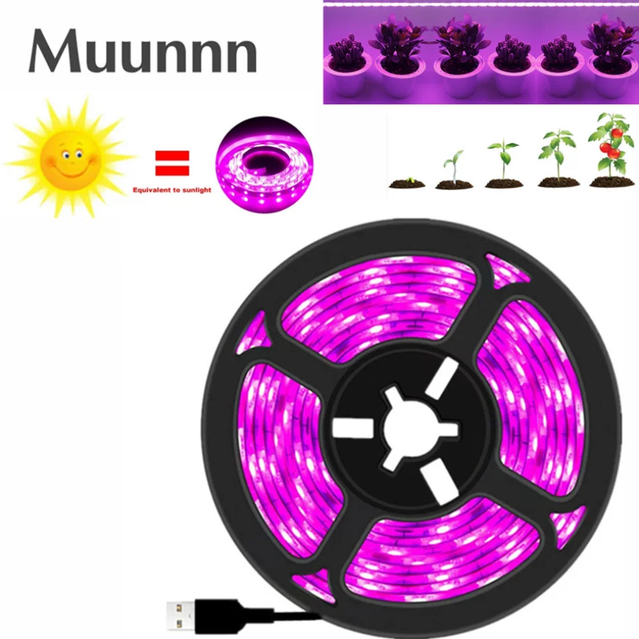 O diodo emissor de luz de usb stript ilumina a luz da planta do espectro completo dc 5v 1-5m cresce a lâmpada conduzida do phyto da tira para a muda vegetal da flor cresce a barraca