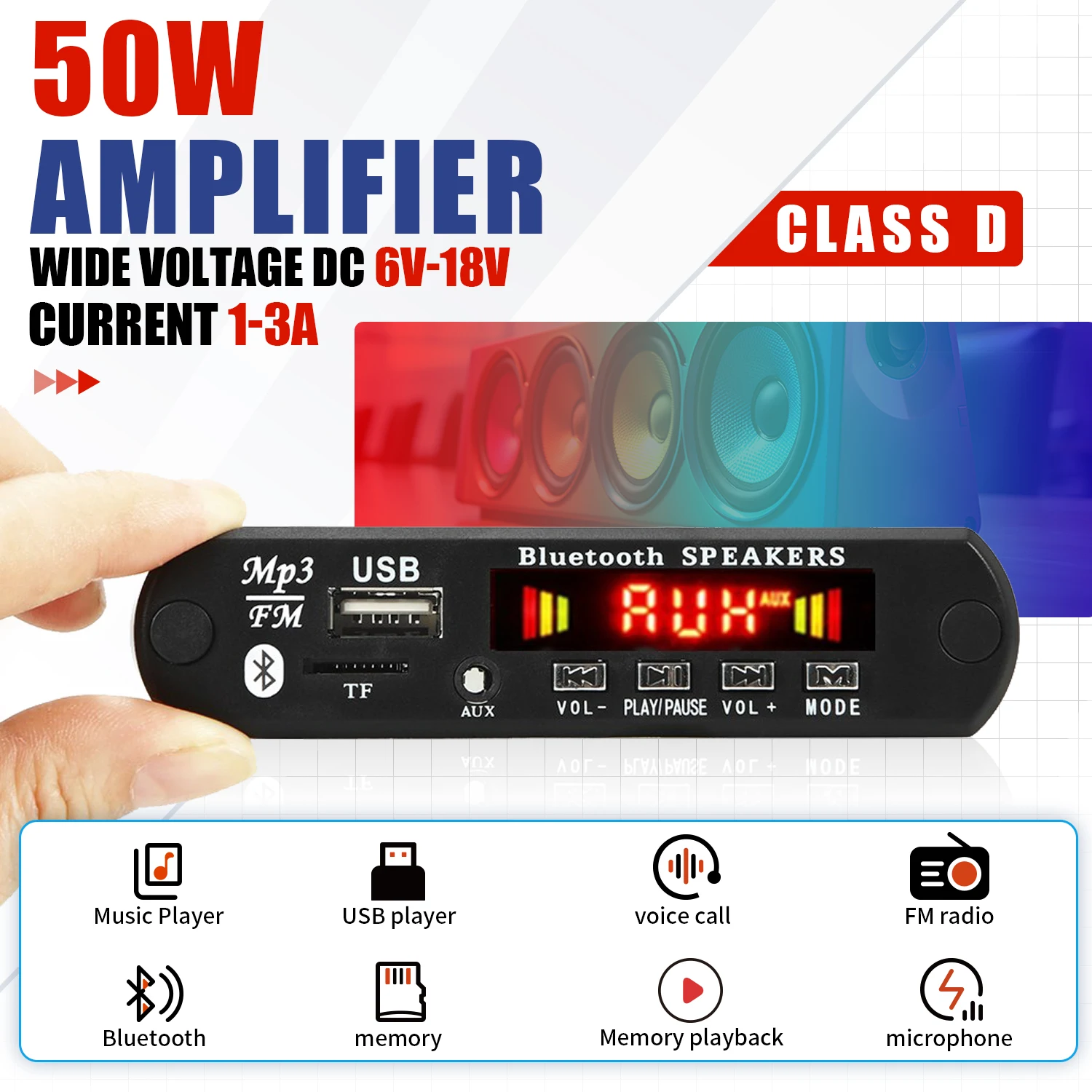 Amplificatore 12V 50W scheda di decodifica MP3 Bluetooth V5.0 lettore MP3 per auto modulo di registrazione USB Radio FM AUX per altoparlante vivavoce