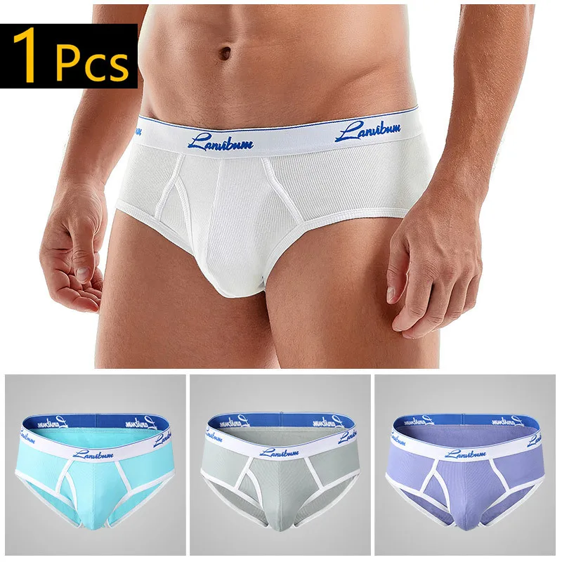 1PCS New Men\'s Underwear Mid Waist Thread Cotton Comfortable Breathable Solid Color Youth Underwear Men\'s Triangle Pants LA674