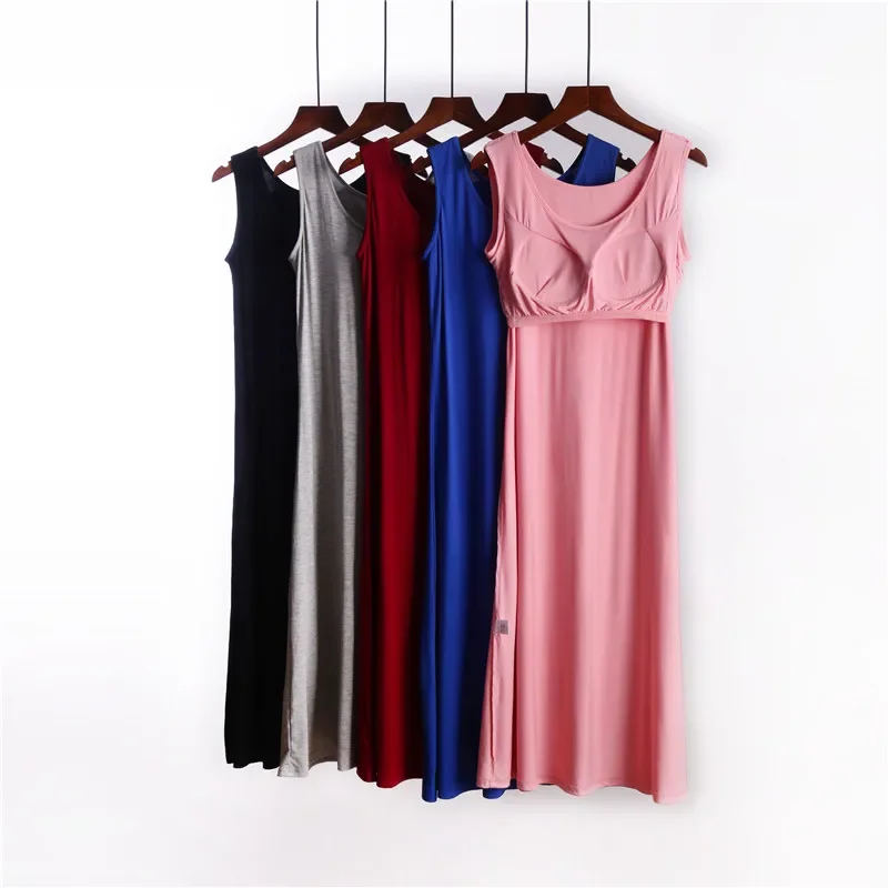 

Casual Large Size Modal Cotton Sleepwear Dress Round Neck Vest Nightdress Women Summer Nightgowns Bra Pad Ladies Lingerie