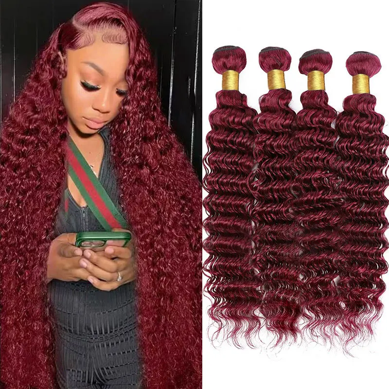 99j Bundles Burgundy Deep Wave Human Hair Bundles 26 28 30 inch Wine Red Bundles Human Hair Unprocessed Brazilian Virgin Hair