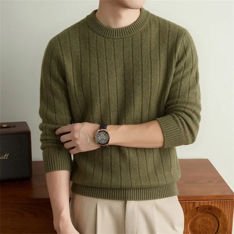 Sheep Wool 90.1% Cashmere 5.5% Mulberry silk 4.4% 2026 Autumn Winter Men Knit Sweaters O-neck Pullovers