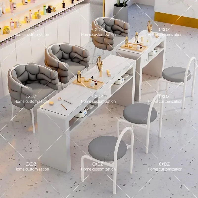 Cream Style Multifunctional Nail Art Table and Chair Set Economical Single Double Light Luxury Manicure Desk for Salon