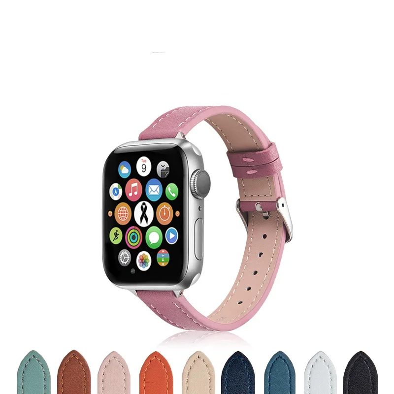 Top Layer Leather Strap Pin Buckle Leather Watchband for iWatch 4/5/6/7/8/SE/Ultra Apple Watch 44mm Band