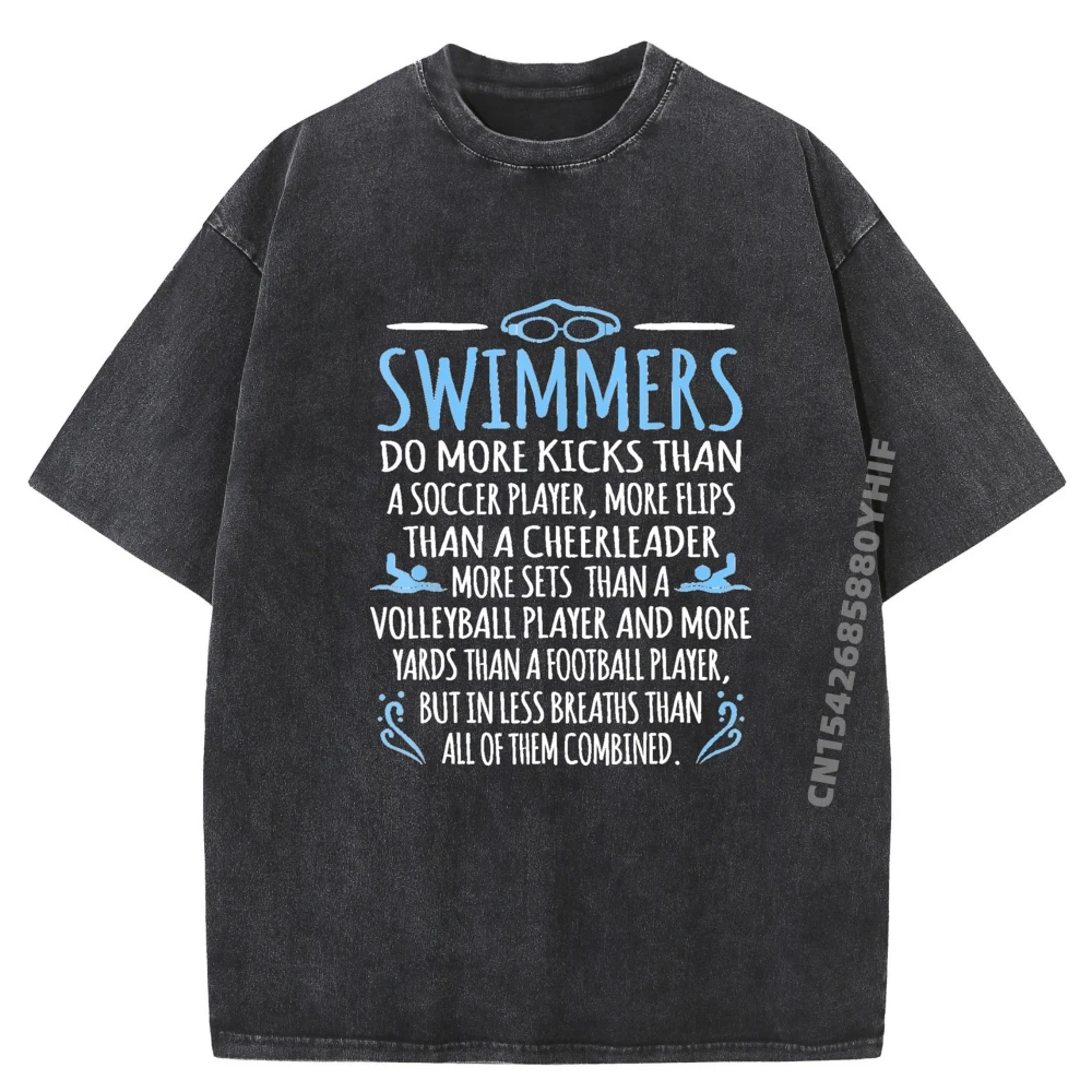 

Swimmers Facts Funny Swimming Swim Mens Loose Tops & Tees Graphic T-shirt Man Letter Retro Washed T-shirts