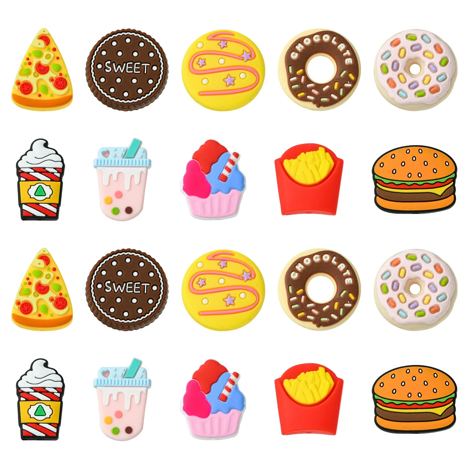 Pandahall 10Pcs 10 Styles Food Silicone Beads Donut Ice Cream Pizza Beads Sweet Food Beads for Keychain Making