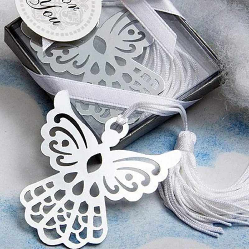 50Pcs Metal Angel Bookmark Favor With Elegant Silk Tassel Wedding Party Favor Gift Boxed Book Lovers Collection Bookmark