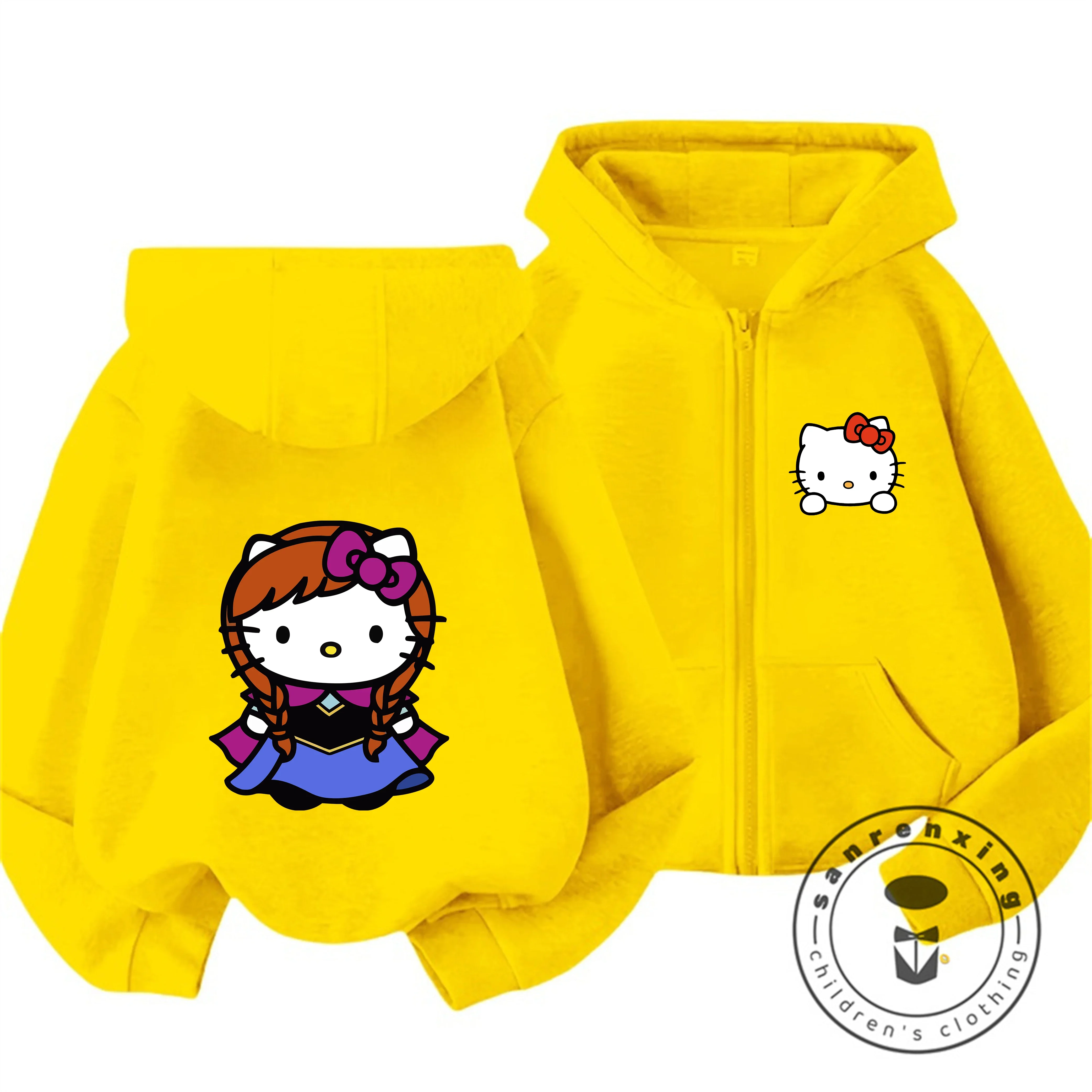 

Толстовка с капюшоном на молнии Hello Kitty 2026 для детей 3-14 лет, осенне-зимняя, милая, в стиле кавай, с мультяшным принтом, модная, для активного отдыха, повседневная, стильная