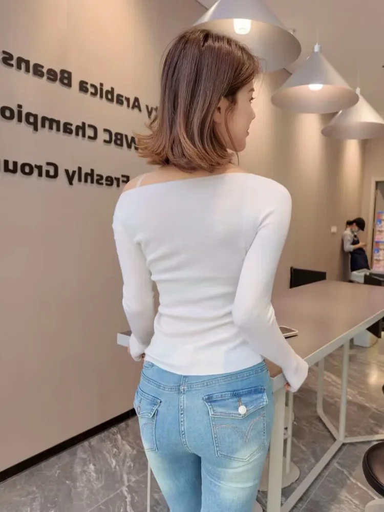 

Slim Fit High Waist Denim Jeans Women's Autumn New Sle Tummy Control kets Cotton Stretch Fabric hine Embroidery Waed