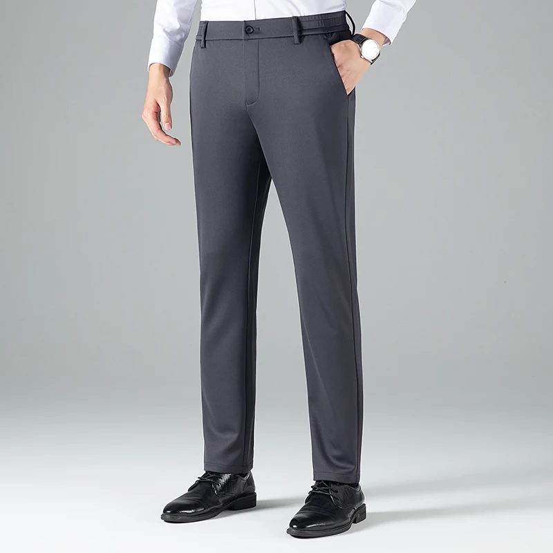 Men Smart Casual Straight Trousers Blue Gray Black Pant Stretchable And Breathable Fabric Underwear Business Office Work Daily