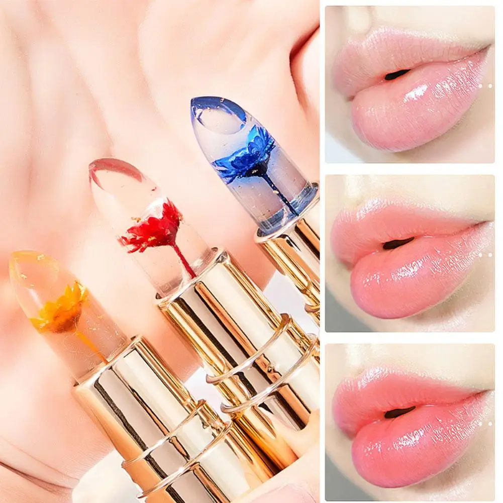 Moisten Lipstick Temperature Change Dry Flower Clear Lip Balm For Women Long Lasting Waterproof Non Stick Cup Lip Care Cosm S9V6